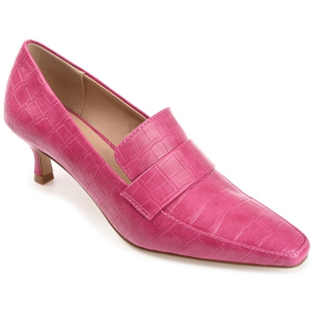 Classy Slip On Women’s 9 kitten Heels Pink Vegan Textured Leather square Toe